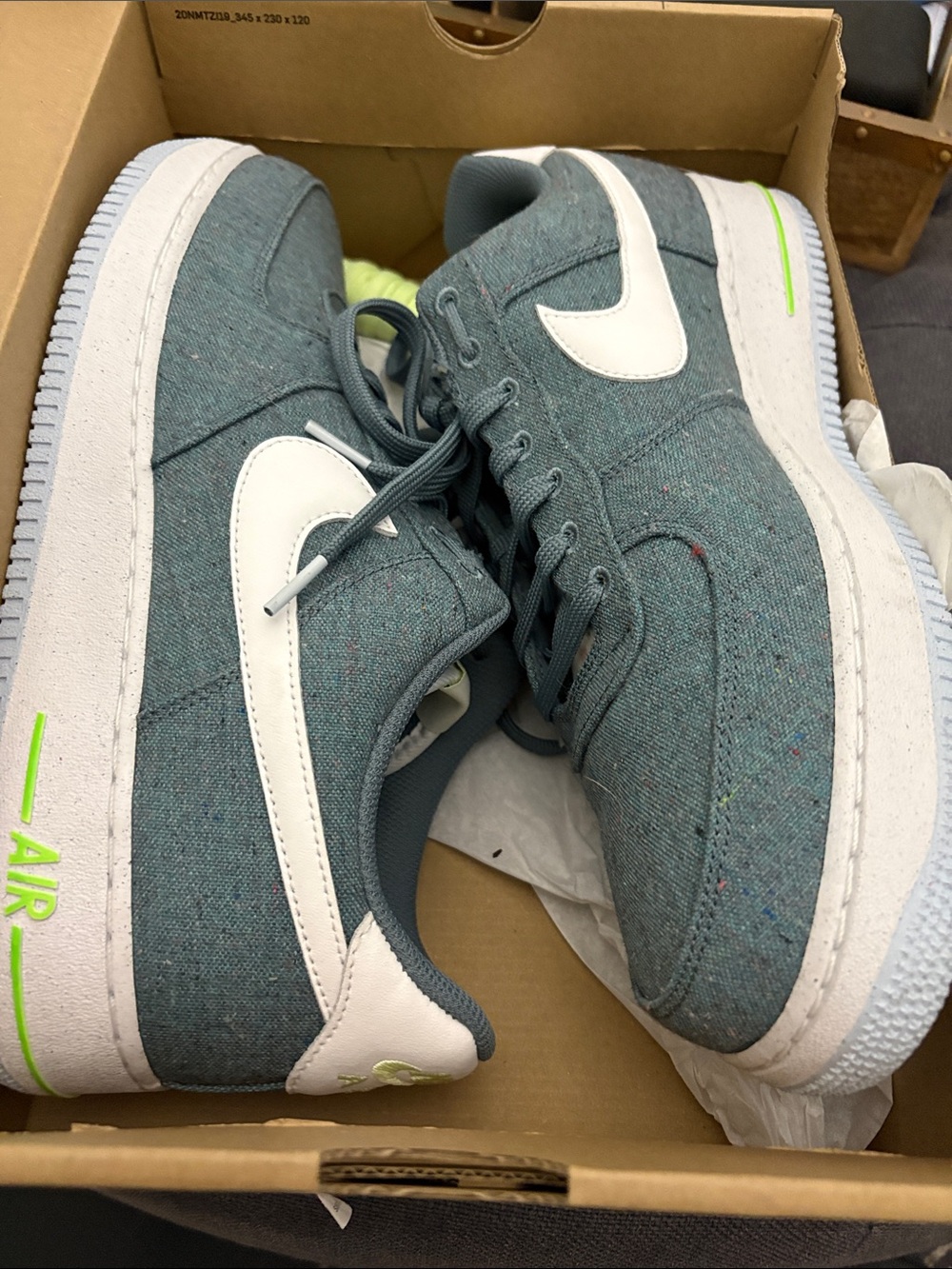 Nike Men’s Air Force 1’s Low-Top Heathered Teal Sneakers with White Swoosh